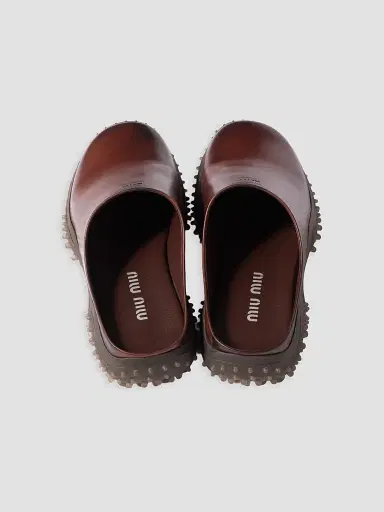 Miu Miu Women's Leather Mules - Brown | Thumbnail 3 Miu Miu Women's Leather Mules - Brown | Thumbnail 3