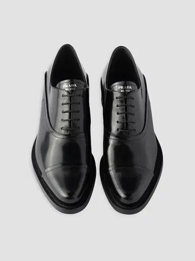 Prada Women's Brushed Leather Lace-Up Shoes - Black | Thumbnail 2 Prada Women's Brushed Leather Lace-Up Shoes - Black | Thumbnail 2