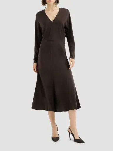 Brunello Cucinelli Women's Techno Wool Jersey Dress with Monili - Coffee | Thumbnail 3 Brunello Cucinelli Women's Techno Wool Jersey Dress with Monili - Coffee | Thumbnail 3