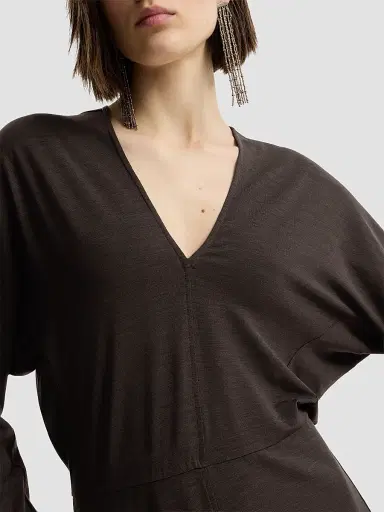 Brunello Cucinelli Women's Techno Wool Jersey Dress with Monili - Coffee | Thumbnail 6 Brunello Cucinelli Women's Techno Wool Jersey Dress with Monili - Coffee | Thumbnail 6