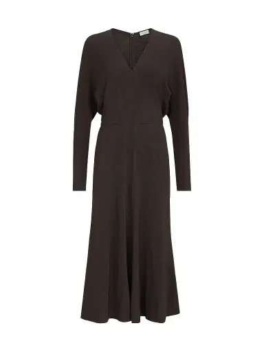 Brunello Cucinelli Women's Techno Wool Jersey Dress with Monili - Coffee | Thumbnail 1 Brunello Cucinelli Women's Techno Wool Jersey Dress with Monili - Coffee | Thumbnail 1