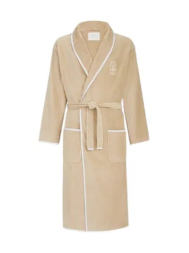 Brunello Cucinelli Women's Cotton Terrycloth Bathrobe with Linen Trims | Thumbnail 1 Brunello Cucinelli Women's Cotton Terrycloth Bathrobe with Linen Trims | Thumbnail 1