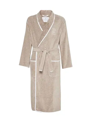 Brunello Cucinelli Women's Cotton Terrycloth Bathrobe with Linen Trims | Thumbnail 1 Brunello Cucinelli Women's Cotton Terrycloth Bathrobe with Linen Trims | Thumbnail 1