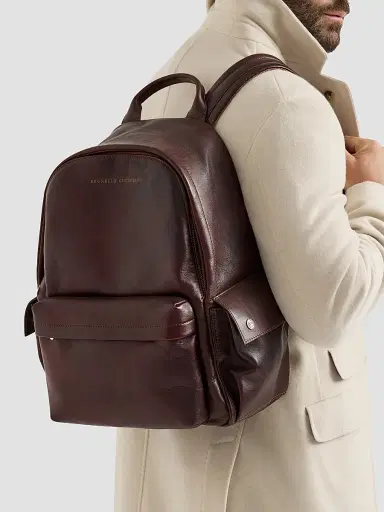 Brunello Cucinelli Men's Calfskin Travel Backpack - Burgundy | Thumbnail 2 Brunello Cucinelli Men's Calfskin Travel Backpack - Burgundy | Thumbnail 2