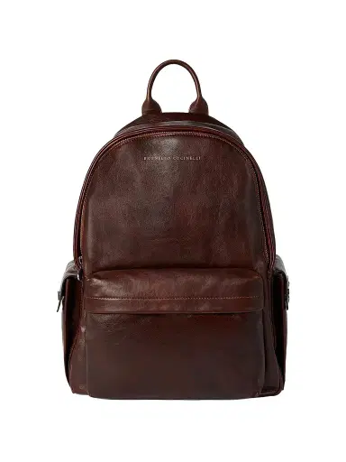 Brunello Cucinelli Men's Calfskin Travel Backpack - Burgundy | Thumbnail 1 Brunello Cucinelli Men's Calfskin Travel Backpack - Burgundy | Thumbnail 1