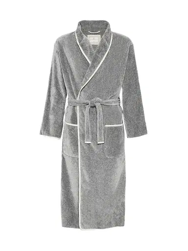 Brunello Cucinelli Women's Cotton Terrycloth Bathrobe with Linen Trims | Thumbnail 1 Brunello Cucinelli Women's Cotton Terrycloth Bathrobe with Linen Trims | Thumbnail 1