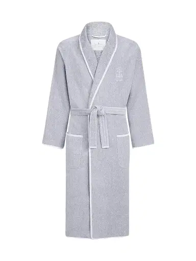 Brunello Cucinelli Women's Cotton Terrycloth Bathrobe with Linen Trims | Thumbnail 1 Brunello Cucinelli Women's Cotton Terrycloth Bathrobe with Linen Trims | Thumbnail 1
