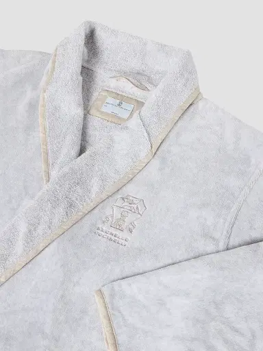 Brunello Cucinelli Women's Cotton Terrycloth Bathrobe with Linen Trims | Thumbnail 2 Brunello Cucinelli Women's Cotton Terrycloth Bathrobe with Linen Trims | Thumbnail 2