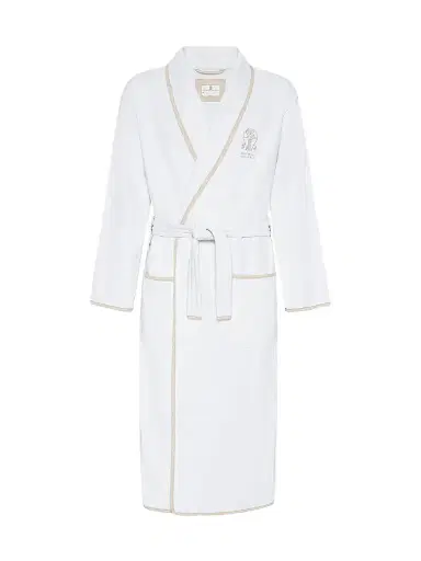 Brunello Cucinelli Women's Cotton Terrycloth Bathrobe with Linen Trims | Thumbnail 1 Brunello Cucinelli Women's Cotton Terrycloth Bathrobe with Linen Trims | Thumbnail 1
