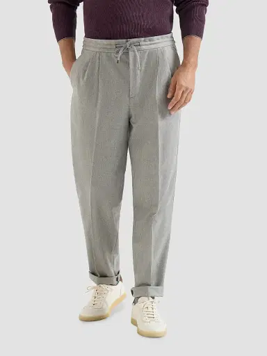Brunello Cucinelli Men's Virgin Wool Flannel Trousers with Drawstring and Double Pleats | Thumbnail 3 Brunello Cucinelli Men's Virgin Wool Flannel Trousers with Drawstring and Double Pleats | Thumbnail 3
