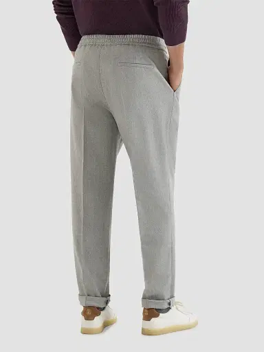 Brunello Cucinelli Men's Virgin Wool Flannel Trousers with Drawstring and Double Pleats | Thumbnail 4 Brunello Cucinelli Men's Virgin Wool Flannel Trousers with Drawstring and Double Pleats | Thumbnail 4