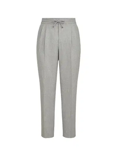 Brunello Cucinelli Men's Virgin Wool Flannel Trousers with Drawstring and Double Pleats | Thumbnail 1 Brunello Cucinelli Men's Virgin Wool Flannel Trousers with Drawstring and Double Pleats | Thumbnail 1
