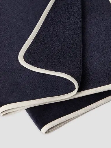 Brunello Cucinelli 2 Piece Cotton Terrycloth Bath Towel Set with Embroidery - Navy Blue | Thumbnail 2 Brunello Cucinelli 2 Piece Cotton Terrycloth Bath Towel Set with Embroidery - Navy Blue | Thumbnail 2