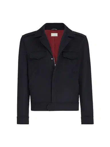 Brunello Cucinelli Men's Lightweight Virgin Wool Cloth Outerwear Jacket with Chest Pockets - Navy Blue | Thumbnail 1 Brunello Cucinelli Men's Lightweight Virgin Wool Cloth Outerwear Jacket with Chest Pockets - Navy Blue | Thumbnail 1