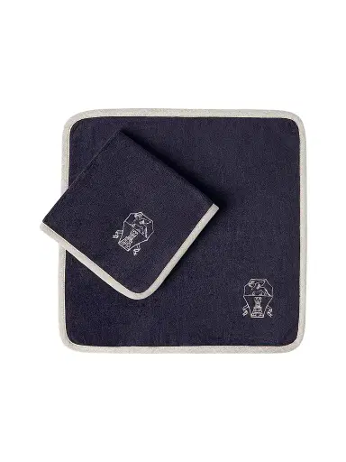 Brunello Cucinelli 2 Piece Cotton Terrycloth Hand Towel Set with Embroidery - Navy Blue | Thumbnail 1 Brunello Cucinelli 2 Piece Cotton Terrycloth Hand Towel Set with Embroidery - Navy Blue | Thumbnail 1