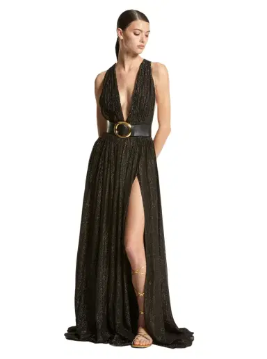Michael Kors Collection Hutton Metallic Striped Lamé Chiffon Gown | Thumbnail 1 Michael Kors Collection Hutton Metallic Striped Lamé Chiffon Gown | Thumbnail 1