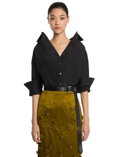 Michael Kors Collection Silk and Cotton Taffeta Portrait Collar Shirt | Thumbnail 1 Michael Kors Collection Silk and Cotton Taffeta Portrait Collar Shirt | Thumbnail 1