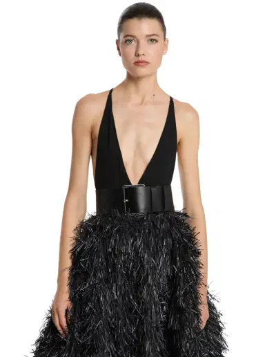 Michael Kors Collection Stretch Matte Jersey Plunge-Neck Bodysuit | Thumbnail 1 Michael Kors Collection Stretch Matte Jersey Plunge-Neck Bodysuit | Thumbnail 1