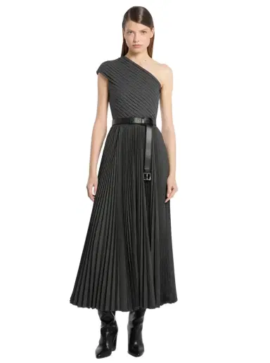 Michael Kors Collection Pleated Stretch Wool One-Shoulder Dress | Thumbnail 1 Michael Kors Collection Pleated Stretch Wool One-Shoulder Dress | Thumbnail 1
