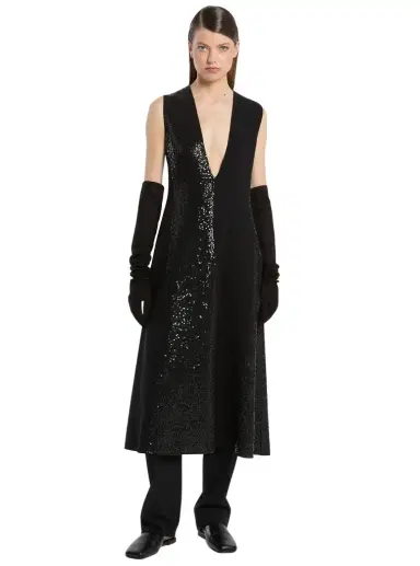 Michael Kors Collection Hand-Embellished Sequin Double Faced Stretch Wool Crepe V-Neck Dress | Thumbnail 1 Michael Kors Collection Hand-Embellished Sequin Double Faced Stretch Wool Crepe V-Neck Dress | Thumbnail 1