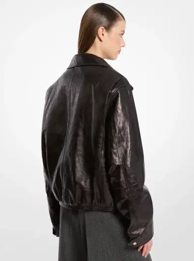 Michael Kors Collection Washed Leather Bomber Jacket | Thumbnail 2 Michael Kors Collection Washed Leather Bomber Jacket | Thumbnail 2