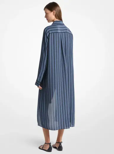 Michael Kors Collection Graphic Striped Crepe de Chine High-Low Shirtdress | Thumbnail 2 Michael Kors Collection Graphic Striped Crepe de Chine High-Low Shirtdress | Thumbnail 2