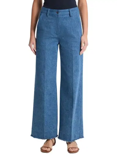 Michael Kors Collection Frayed Denim Cropped Wide-Leg Jeans | Thumbnail 1 Michael Kors Collection Frayed Denim Cropped Wide-Leg Jeans | Thumbnail 1