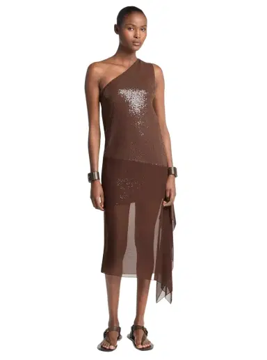 Michael Kors Collection Hand-Embellished Sequin Stretch Wool Crepe Veiled Dress | Thumbnail 1 Michael Kors Collection Hand-Embellished Sequin Stretch Wool Crepe Veiled Dress | Thumbnail 1