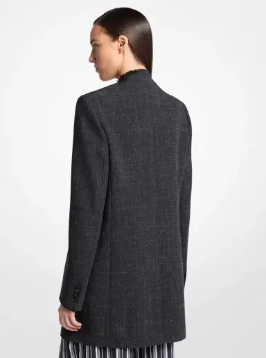 Michael Kors Collection Frayed Wool and Linen Collarless Blazer in | Thumbnail 2 Michael Kors Collection Frayed Wool and Linen Collarless Blazer in | Thumbnail 2