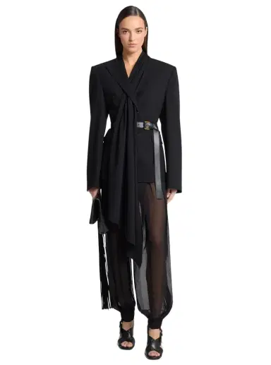Michael Kors Collection Tissue Wool Crepe Scarf Belted Blazer | Thumbnail 1 Michael Kors Collection Tissue Wool Crepe Scarf Belted Blazer | Thumbnail 1