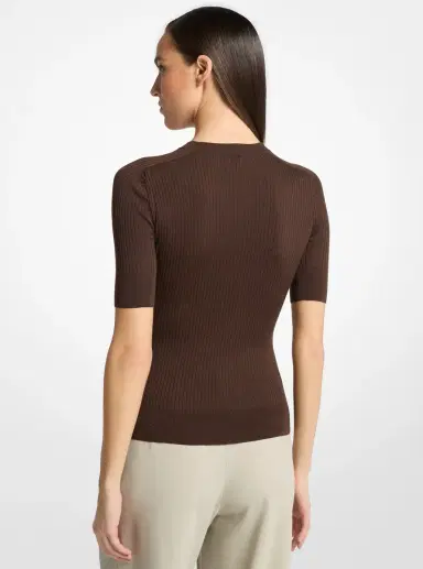 Michael Kors Collection Ribbed Wool Elbow-Sleeve Sweater | Thumbnail 2 Michael Kors Collection Ribbed Wool Elbow-Sleeve Sweater | Thumbnail 2