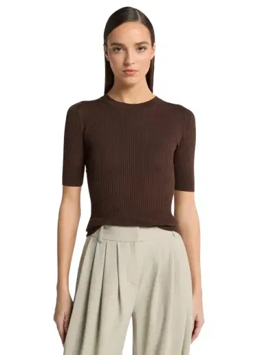 Michael Kors Collection Ribbed Wool Elbow-Sleeve Sweater | Thumbnail 1 Michael Kors Collection Ribbed Wool Elbow-Sleeve Sweater | Thumbnail 1