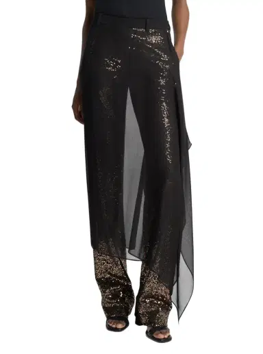 Michael Kors Collection Embellished Tissue Wool Crepe and Silk Voile Veiled Trousers | Thumbnail 1 Michael Kors Collection Embellished Tissue Wool Crepe and Silk Voile Veiled Trousers | Thumbnail 1