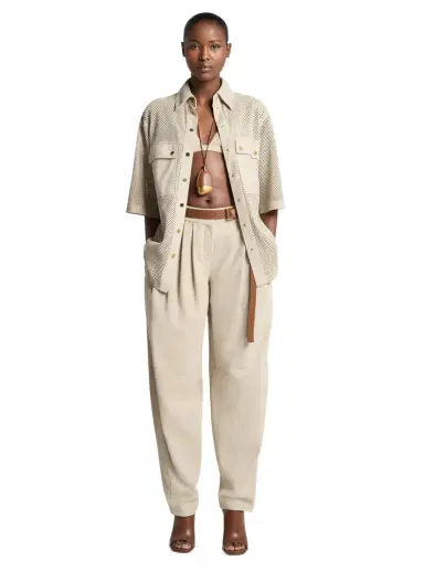 Michael Kors Collection Pleated Suede Barrel Trousers | Thumbnail 1 Michael Kors Collection Pleated Suede Barrel Trousers | Thumbnail 1