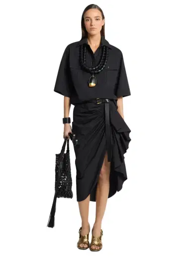 Michael Kors Collection Ruched Cotton Poplin Pareo Skirt | Thumbnail 1 Michael Kors Collection Ruched Cotton Poplin Pareo Skirt | Thumbnail 1