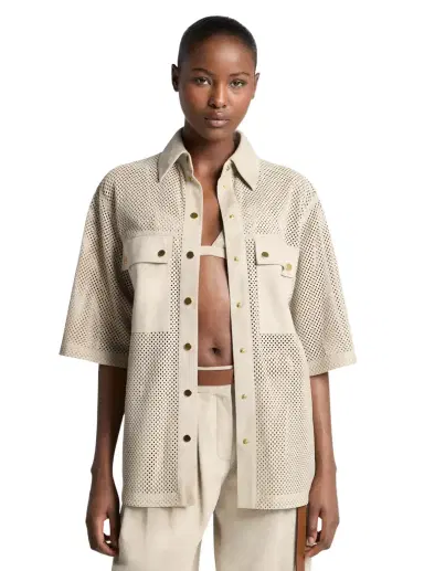 Michael Kors Collection Perforated Suede Safari Shirt | Thumbnail 1 Michael Kors Collection Perforated Suede Safari Shirt | Thumbnail 1