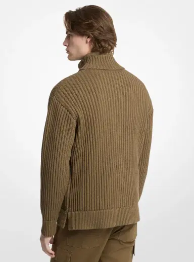 Michael Kors Collection Textured Cotton Blend Funnel-Neck Sweater | Thumbnail 2 Michael Kors Collection Textured Cotton Blend Funnel-Neck Sweater | Thumbnail 2