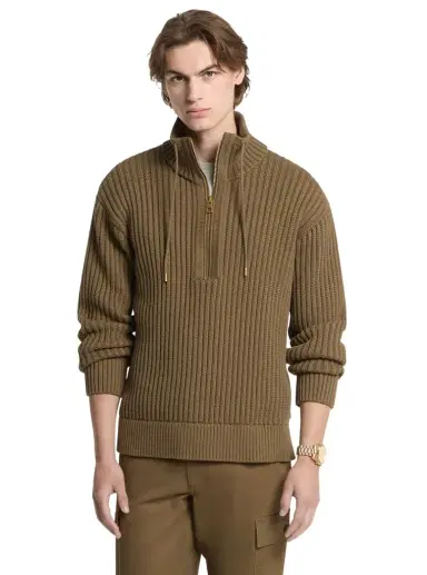 Michael Kors Collection Textured Cotton Blend Funnel-Neck Sweater | Thumbnail 1 Michael Kors Collection Textured Cotton Blend Funnel-Neck Sweater | Thumbnail 1
