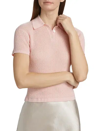 Guest in Residence Women's Shrunken Cashmere Polo Shirt - Powder Pink | Thumbnail 3 Guest in Residence Women's Shrunken Cashmere Polo Shirt - Powder Pink | Thumbnail 3