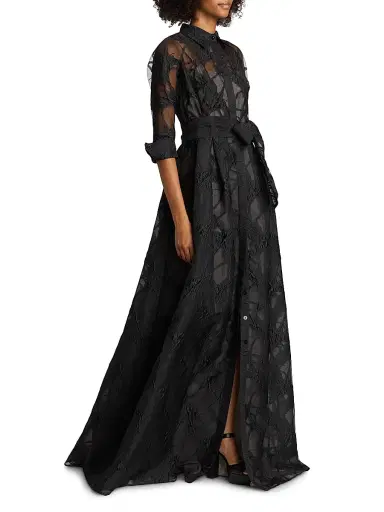 Teri Jon by Rickie Freeman Women's Web Organza Shirtwaist Gown - Black Beige | Thumbnail 2 Teri Jon by Rickie Freeman Women's Web Organza Shirtwaist Gown - Black Beige | Thumbnail 2