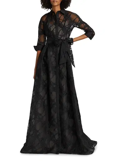 Teri Jon by Rickie Freeman Women's Web Organza Shirtwaist Gown - Black Beige | Thumbnail 3 Teri Jon by Rickie Freeman Women's Web Organza Shirtwaist Gown - Black Beige | Thumbnail 3