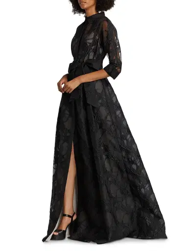 Teri Jon by Rickie Freeman Women's Web Organza Shirtwaist Gown - Black Beige | Thumbnail 4 Teri Jon by Rickie Freeman Women's Web Organza Shirtwaist Gown - Black Beige | Thumbnail 4