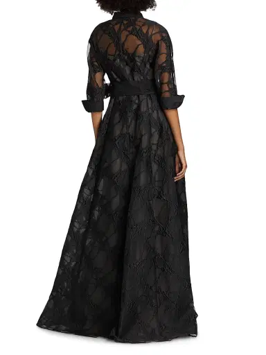 Teri Jon by Rickie Freeman Women's Web Organza Shirtwaist Gown - Black Beige | Thumbnail 5 Teri Jon by Rickie Freeman Women's Web Organza Shirtwaist Gown - Black Beige | Thumbnail 5