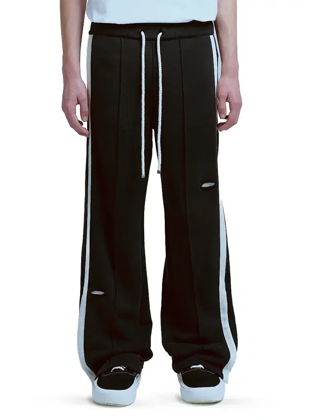 Men's Repaired Cotton Wide-Leg Track Pants - Aged Black Men's Repaired Cotton Wide-Leg Track Pants - Aged Black