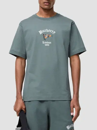 Burberry Men's Ryan Flag Logo Cotton Crewneck T-Shirt - Seafarer Blue | Thumbnail 2 Burberry Men's Ryan Flag Logo Cotton Crewneck T-Shirt - Seafarer Blue | Thumbnail 2