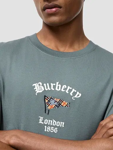 Burberry Men's Ryan Flag Logo Cotton Crewneck T-Shirt - Seafarer Blue | Thumbnail 3 Burberry Men's Ryan Flag Logo Cotton Crewneck T-Shirt - Seafarer Blue | Thumbnail 3