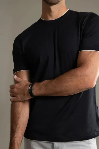 ELEVENTY Crewneck Contrast Tee - Black Sand | Thumbnail 3 ELEVENTY Crewneck Contrast Tee - Black Sand | Thumbnail 3