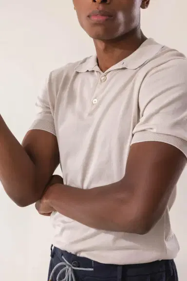 ELEVENTY Short Sleeve Polo - Sand Gray White | Thumbnail 3 ELEVENTY Short Sleeve Polo - Sand Gray White | Thumbnail 3