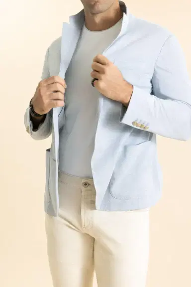 ELEVENTY Single Breasted Collar Jacket - Denim | Thumbnail 2 ELEVENTY Single Breasted Collar Jacket - Denim | Thumbnail 2
