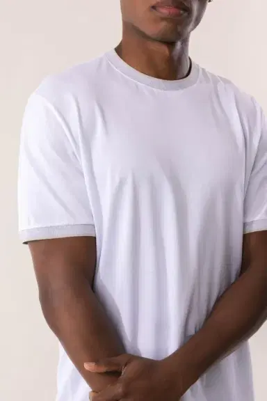 ELEVENTY Tipping Collar Tee - White Gray Sand | Thumbnail 3 ELEVENTY Tipping Collar Tee - White Gray Sand | Thumbnail 3